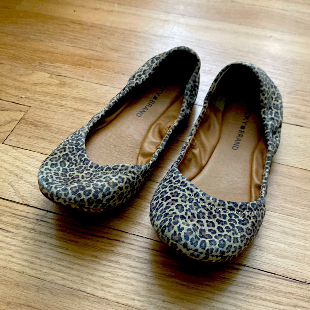 Lucky Brand Leather Emmie Ballet Flats Leopard Print Size 7.5